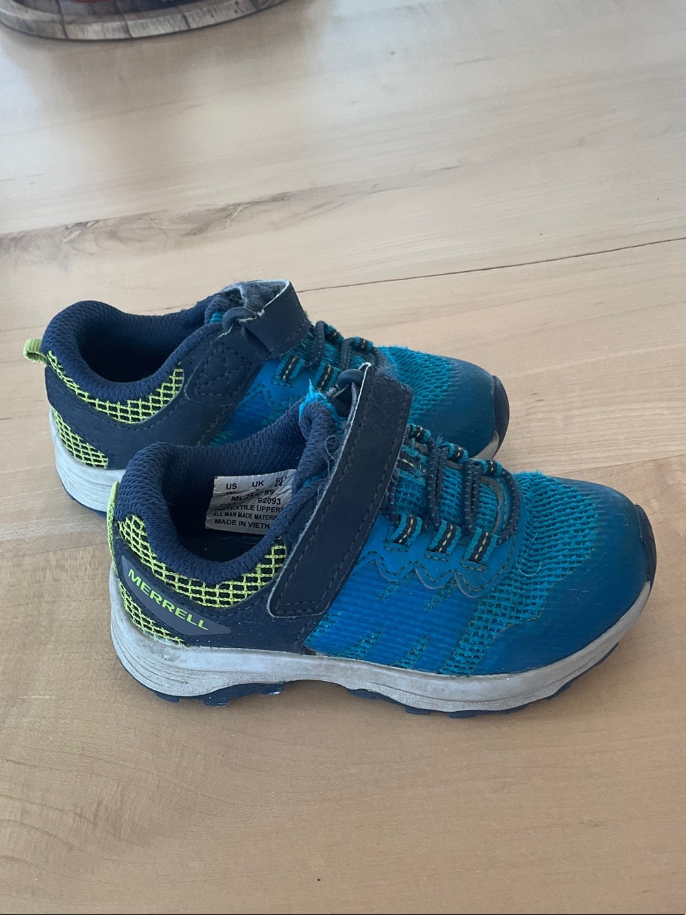 Merrell little kids toddler Teal and Neon Green Sneakers